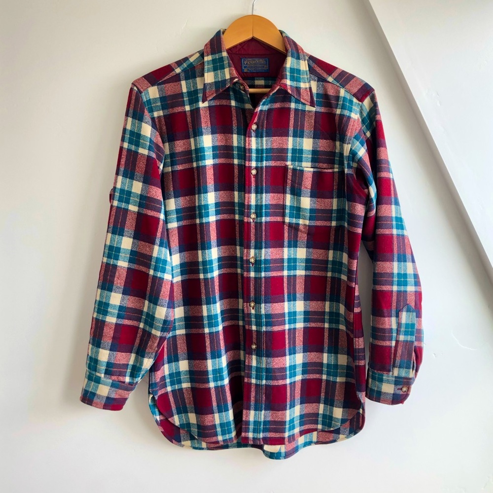 Vintage Pendleton Pure Virgin Wool Plaid Button up Shirt Size M Made In USA